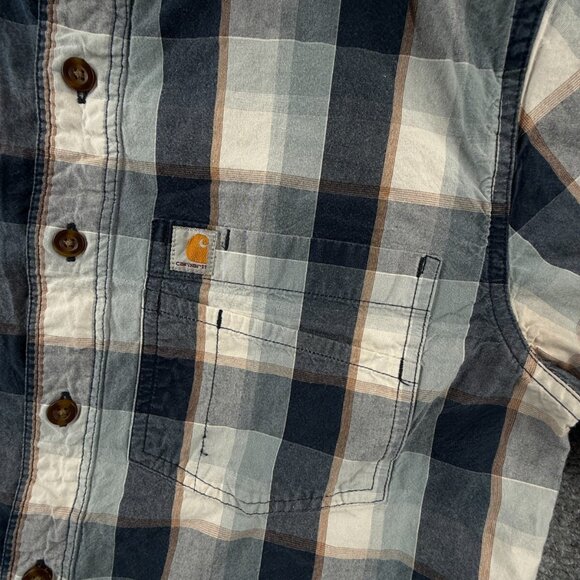 Carhartt Men Long Sleeve Blue Beige Plaid Button Up Shirt Small Slim Fit Adult - Picture 10 of 13